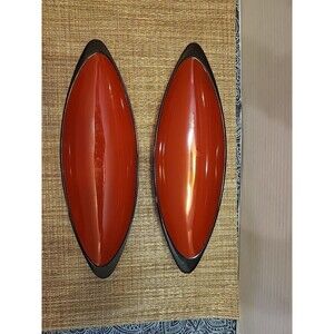 Vintage Bamboo Okinawa Laquerware Red Oval Shaped Serving Dishes
